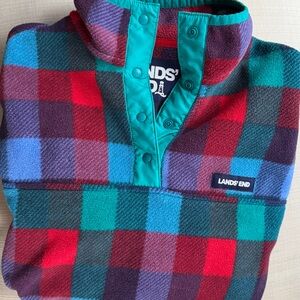 Lands' End Multicolor Plaid Fleece Top